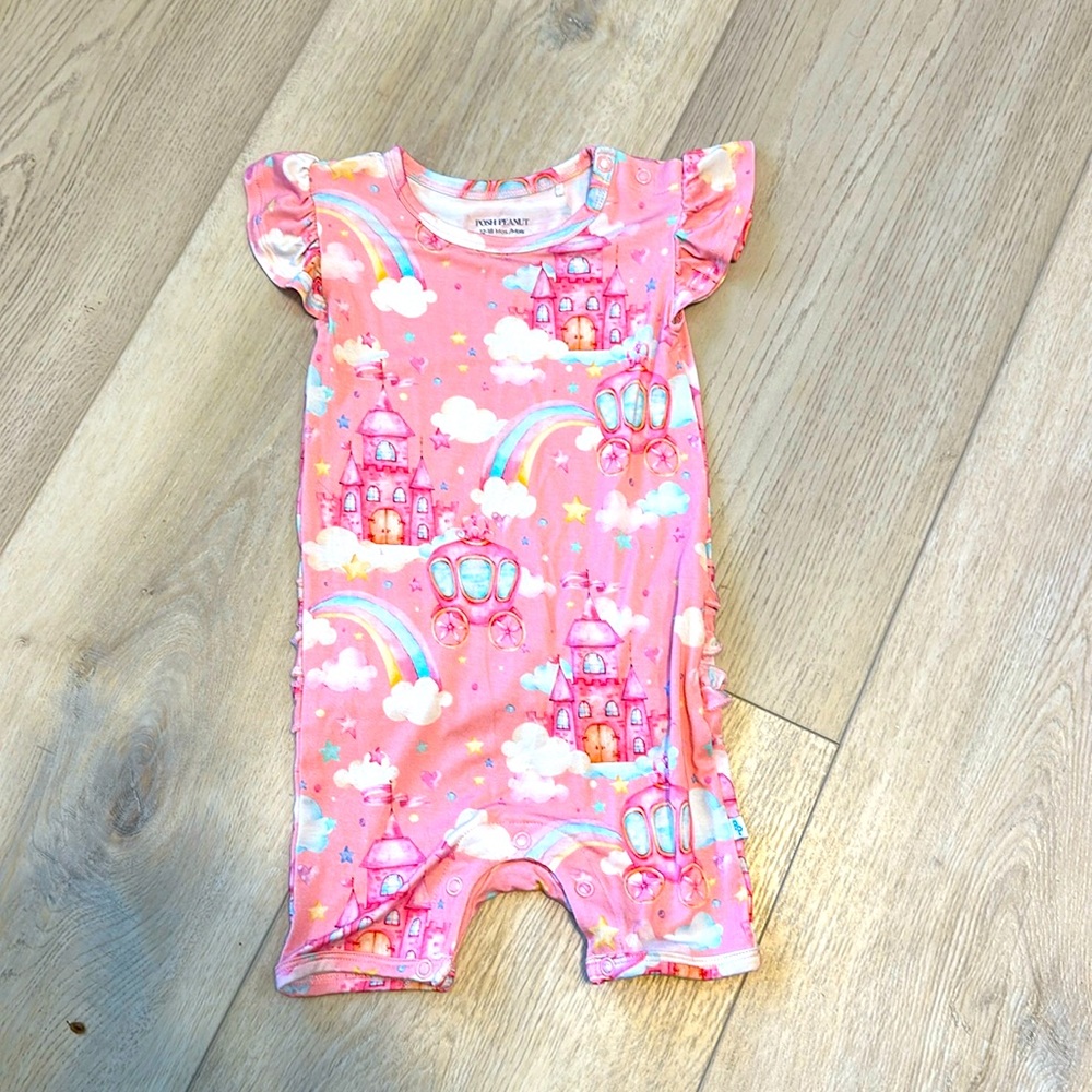 Posh Peanut Posh Castle ruffle cap sleeved romper